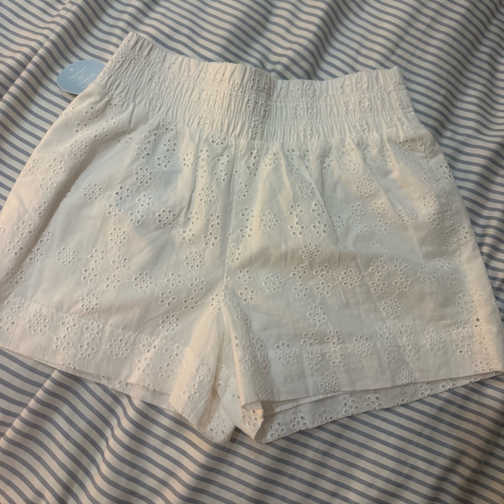 Hill House White Eyelet High Waist Shorts NWT